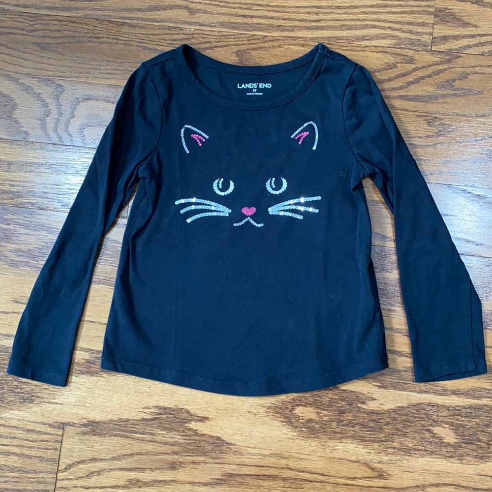 Lands' End Black Cat Long Sleeve Tee